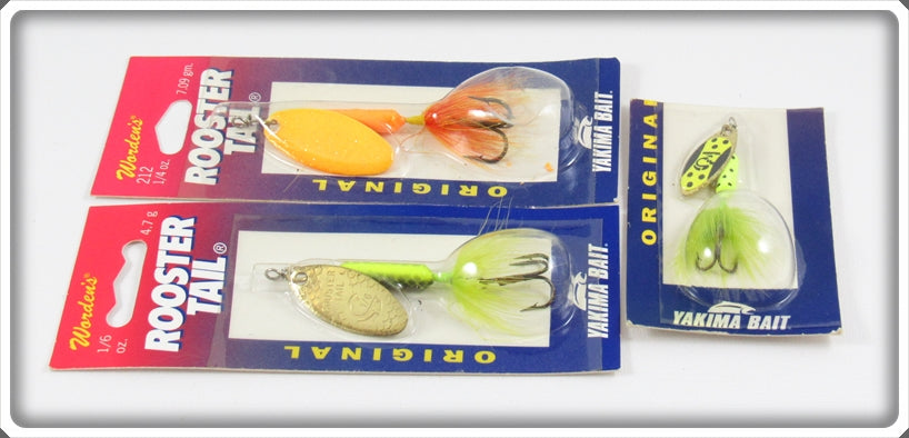 Worden's Yakima Bait Rooster Tail Lot Of Three Lures On Cards