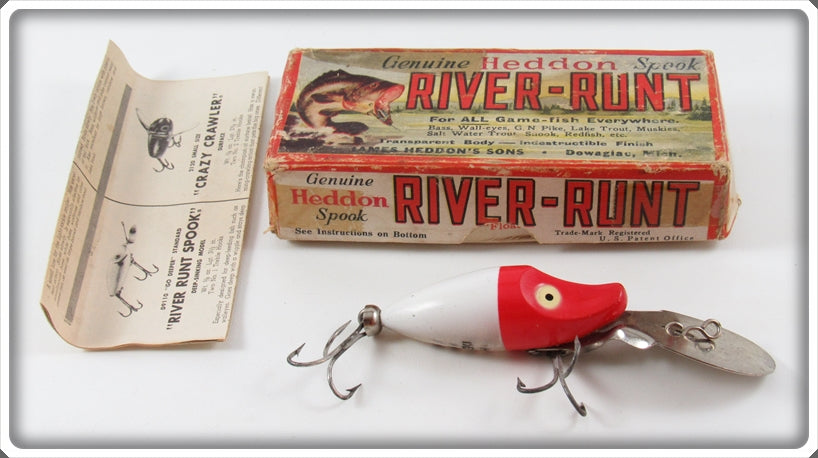 Vintage Heddon Red Head White Midget Deep Diver Runt In Box