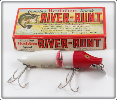 Vintage Heddon Red Head White Jointed River Runt Lure In Box