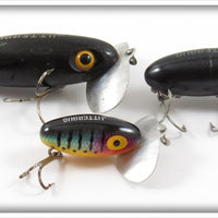 Vintage Arbogast Black & Perch Jitterbug Lure Lot Of Three