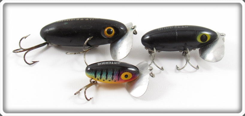 Vintage Arbogast Black & Perch Jitterbug Lure Lot Of Three