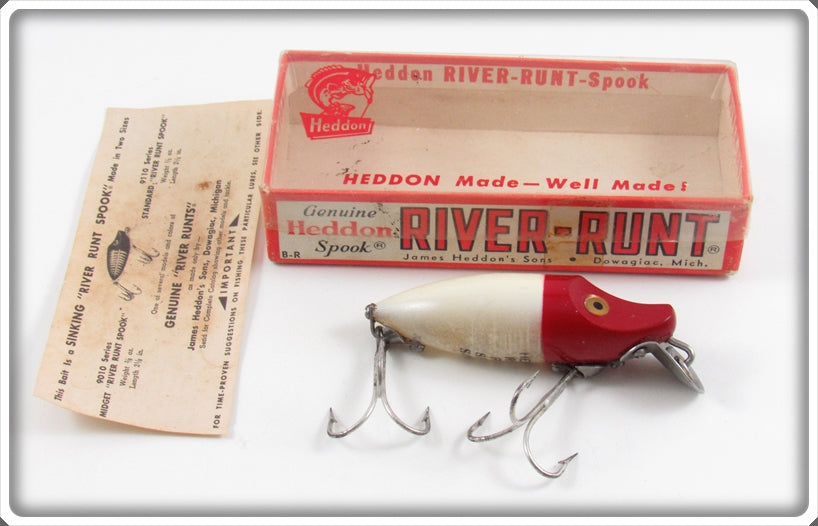 Vintage Heddon Red Head White River Runt Lure In Box