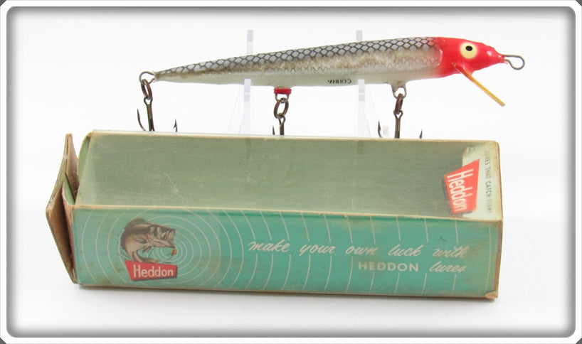 Vintage Heddon Red Head Silver Scales Cobra Lure In Box