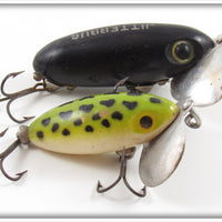 Vintage Fred Arbogast Black & Frog Jitterbug Lure Pair