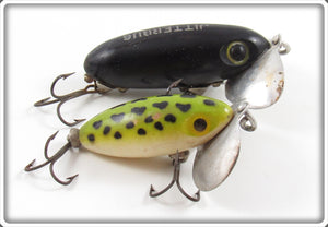 Vintage Fred Arbogast Black & Frog Jitterbug Lure Pair