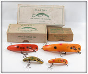 Vintage Helin Flatfish Lot Of Four Lures With Three Boxes