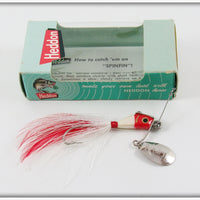 Vintage Heddon Red Head White Spinfin Lure In Box