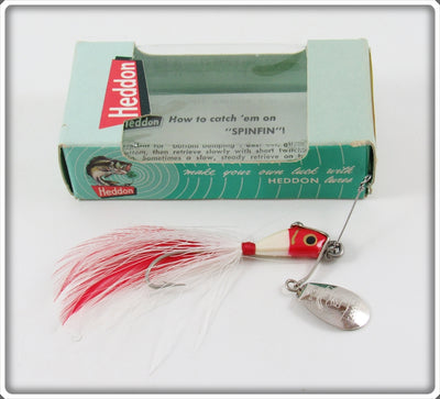 Vintage Heddon Red Head White Spinfin Lure In Box