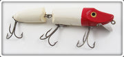 Vintage Heddon Red Head White Wood Jointed Vamp Lure