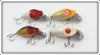 Heddon Lot Of Four Midgit Digits: Yellow Shore, Red/White, White Shore, & Perch