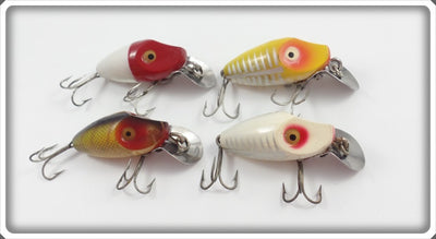 Heddon Lot Of Four Midgit Digits: Yellow Shore, Red/White, White Shore, & Perch