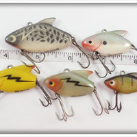 Heddon Sonic Lot Of Five: Black Crappie, Shad, Yellow, Transparent Green, & Perch