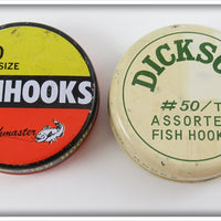 Vintage Catchmaster & Dickson Fish Hook Tin Pair 
