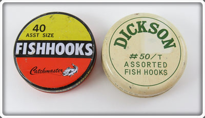 Vintage Catchmaster & Dickson Fish Hook Tin Pair 