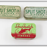 Vintage Pflueger & Shurkatch Split Shot Tin Lot Of Three 