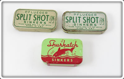 Vintage Pflueger & Shurkatch Split Shot Tin Lot Of Three 