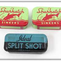 Vintage Ideal & Shurkatch Split Shot Tin Lot Of Three