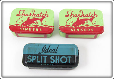 Vintage Ideal & Shurkatch Split Shot Tin Lot Of Three