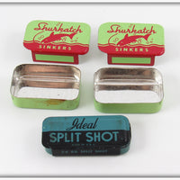 Ideal & Shurkatch Split Shot Tin Lot Of Three