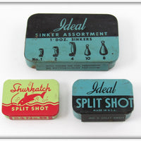 Vintage Shurkatch & Ideal Split Shot Tin Lot Of Three
