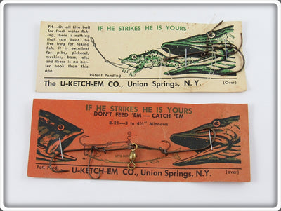 Vintage U-Ketch-Em Live Frog & Live Minnow Hook Pair On Cards 