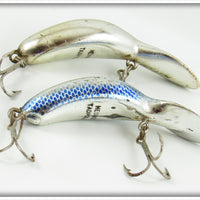 Vintage Heddon Nickel Plate Chrome Tadpolly Spook Lure Pair 