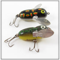 Vintage Heddon Black Frog & Bullfrog Tiny Crazy Crawler Pair 