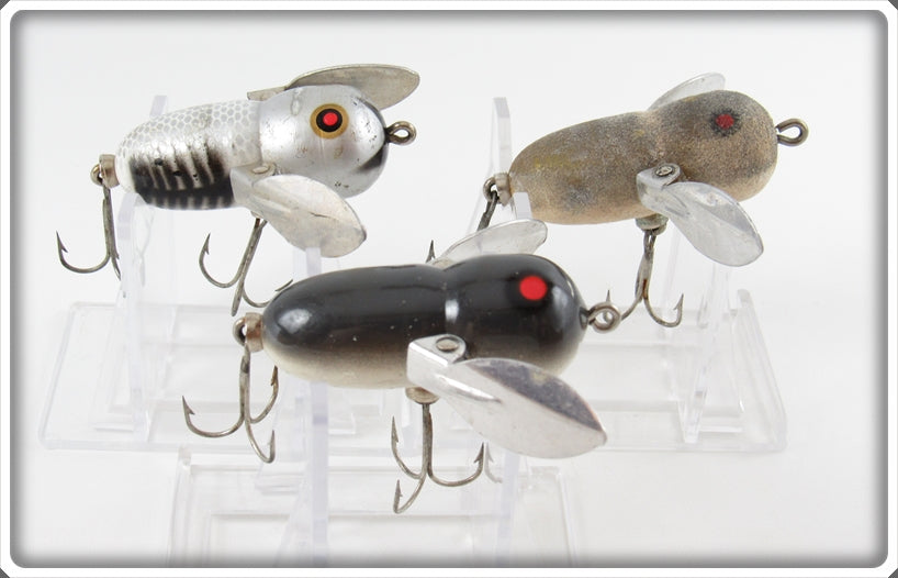 Heddon Silver Shore & Mouse Tiny Crazy Crawler Lot Of Three
