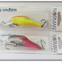 Norman Chartreuse & Black/Red Bass Magnet Lure Pair On Cards