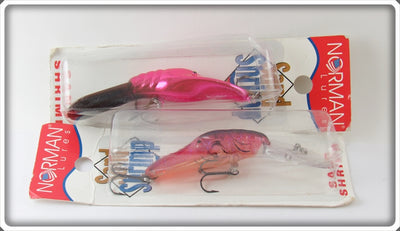 Norman Firestick & Pink Chrome Sand Shrimp Lure Pair On Cards