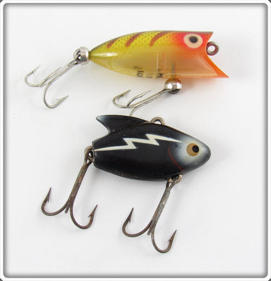 Vintage Heddon Black Sonic & Perch Tiny Lucky 13 Lure Pair 