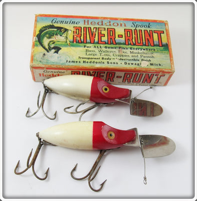 Heddon Red Head White Go Deeper River Runt Pair And One Correct Box