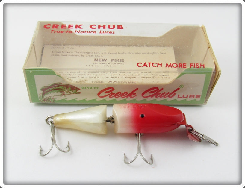 Vintage Creek Chub Red & White Jointed Spinning Pikie In Box