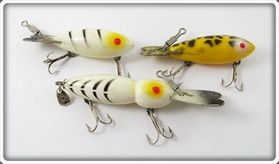 Atlantic Lures Trio: 1 Plunger Pup & 2 Baron White Black Ribs & Yellow Coachdog