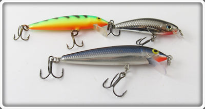 Rapala Chrome, Blue & Fire Tiger Minnow Lure Lot Of Three