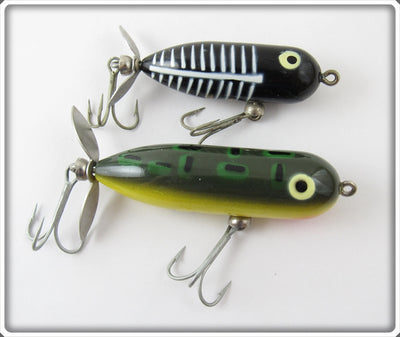 Vintage Heddon Black Shore & Bullfrog Torpedo Lure Pair