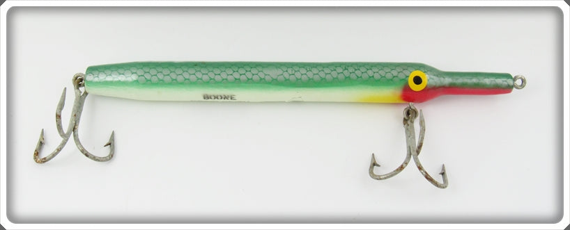 Vintage Boone Bait Co Green & Silver Scale Needlefish Lure For Sale