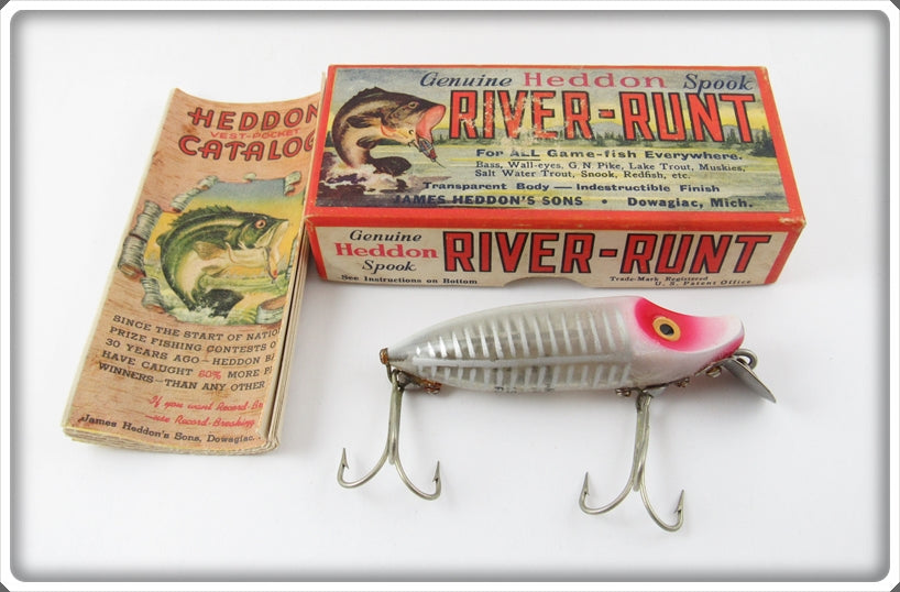 Vintage Heddon White Shore River Runt Lure In Box For Sale