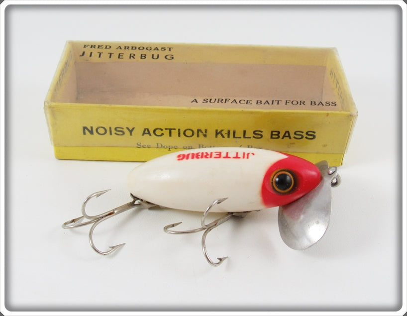 Vintage Fred Arbogast Red Head White Jitterbug In Box 