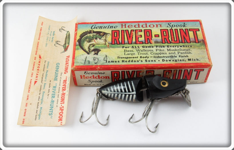 Vintage Heddon Black Shore Jointed River Runt Lure In Box 