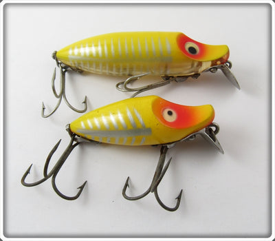 Vintage Heddon Yellow Shore River Runt & Midget Runt Lure Pair