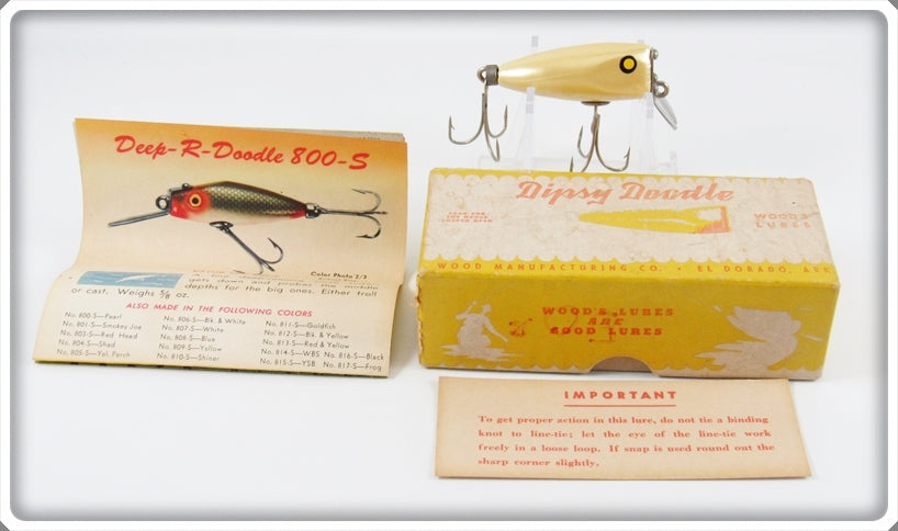Wood Manufacturing Co White Midget Dipsy Doodle Lure In Box For Sale