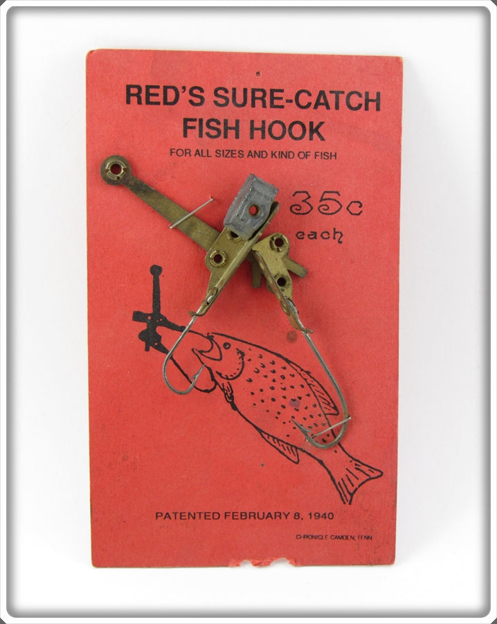 Vintage Red's Chevrolet Co Sure Catch Fish Hook On Card
