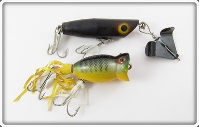 Arbogast Pair: Black Sputterbug & Perch Hula Popper