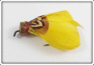 Unknown Wood Or Cork & Yellow Feather Flyrod Lure