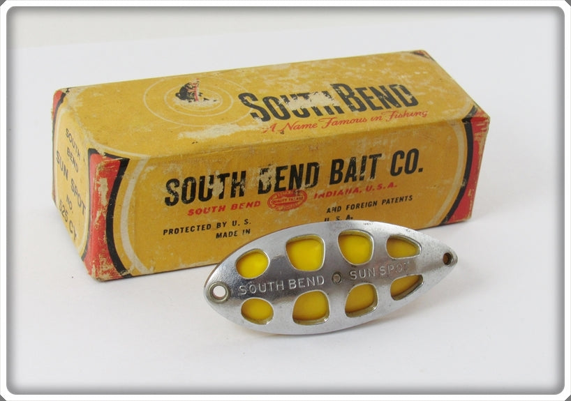 Vintage South Bend Chrome Yellow Sun Spot Spoon Lure In Box 525 CY