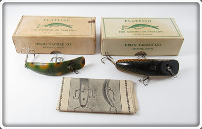 Vintage Helin Frog & Orange Scale Flatfish Lure Pair In Boxes