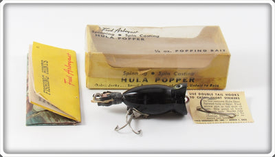 Vintage Fred Arbogast Black Spinning Hula Popper Lure In Box 