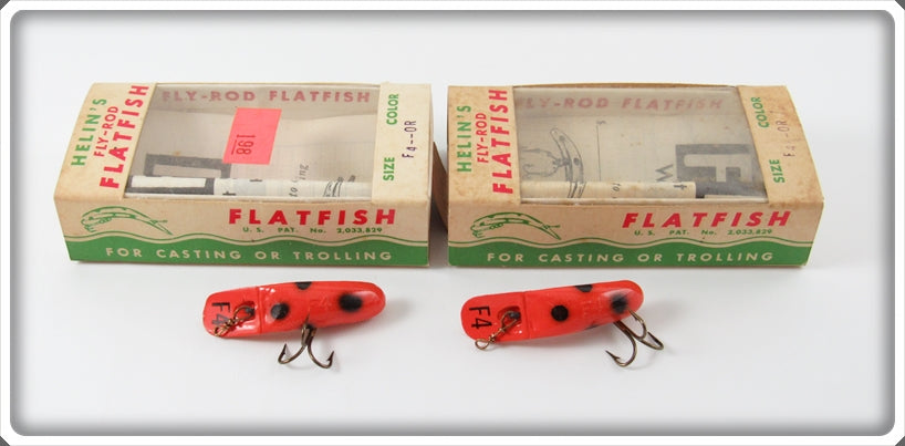 Helin Orange & Black Fly Rod Flatfish Lure Pair In Boxes
