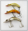 Heddon Tadpolly Spook Lot Of Three: Orange Spotted, Chrome, & Yellow Shore